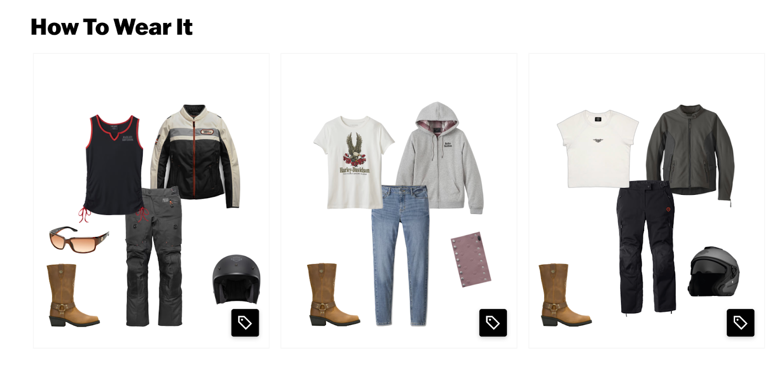 Product pages showing how to match clothing