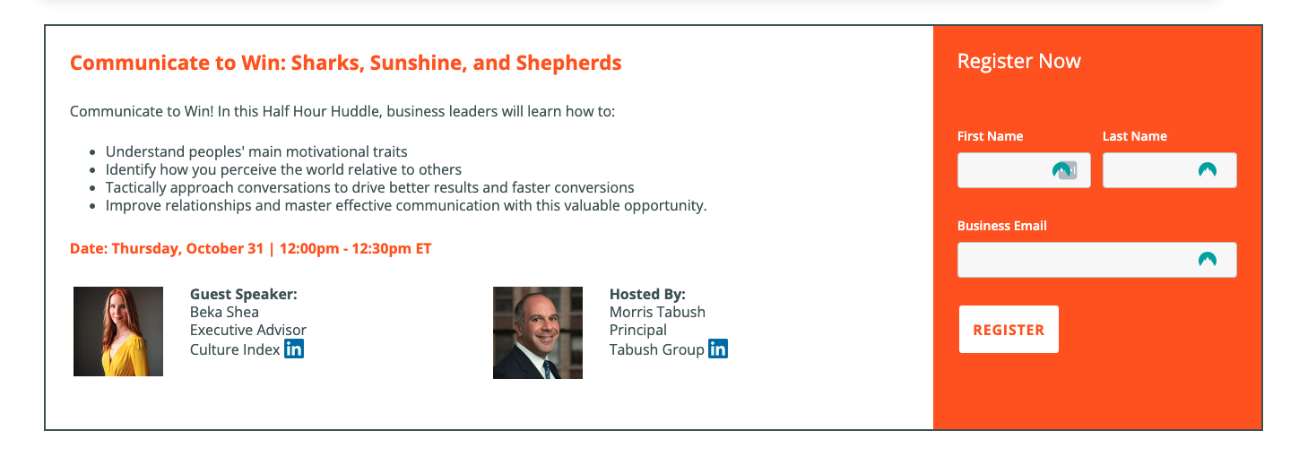 Live events page for a technology company marketing strategy