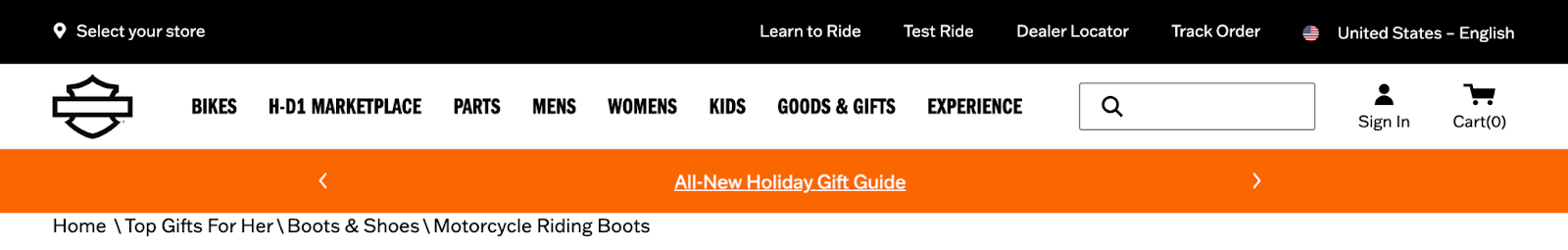 Navigation bar for Harley Davidson