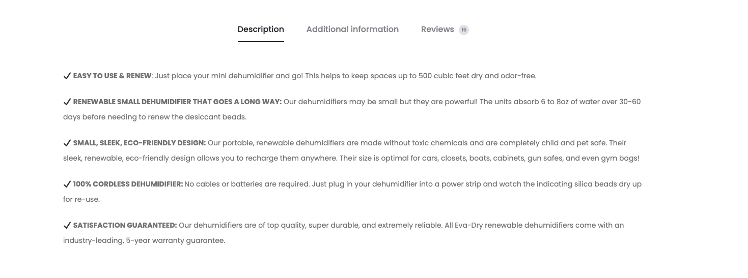 example of an ecommerce product description