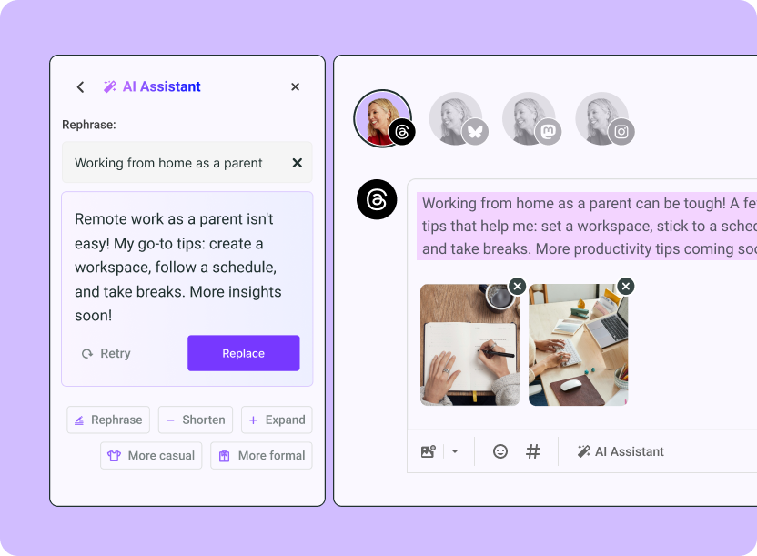 Example of how you can use Buffer's AI Assistant to tweak your posts