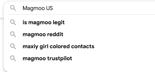Image of Google autocomplete suggestions for the brand Magmoo showing Reddit as the second option.