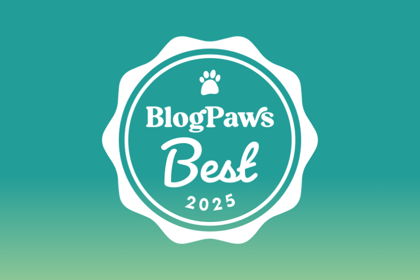 Teal to green gradient with the BlogPaws Best 2025 badge
