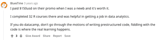 DataCamp's Review on Reddit