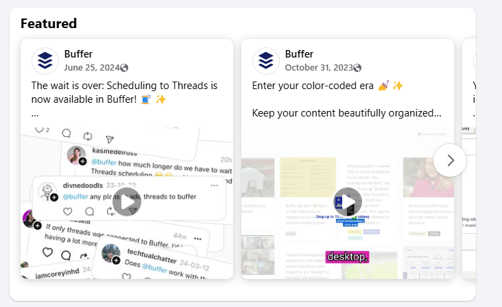 A screenshot of Buffer's featured posts on Facebook