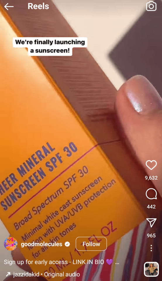 Example of brand posting Instagram Reels