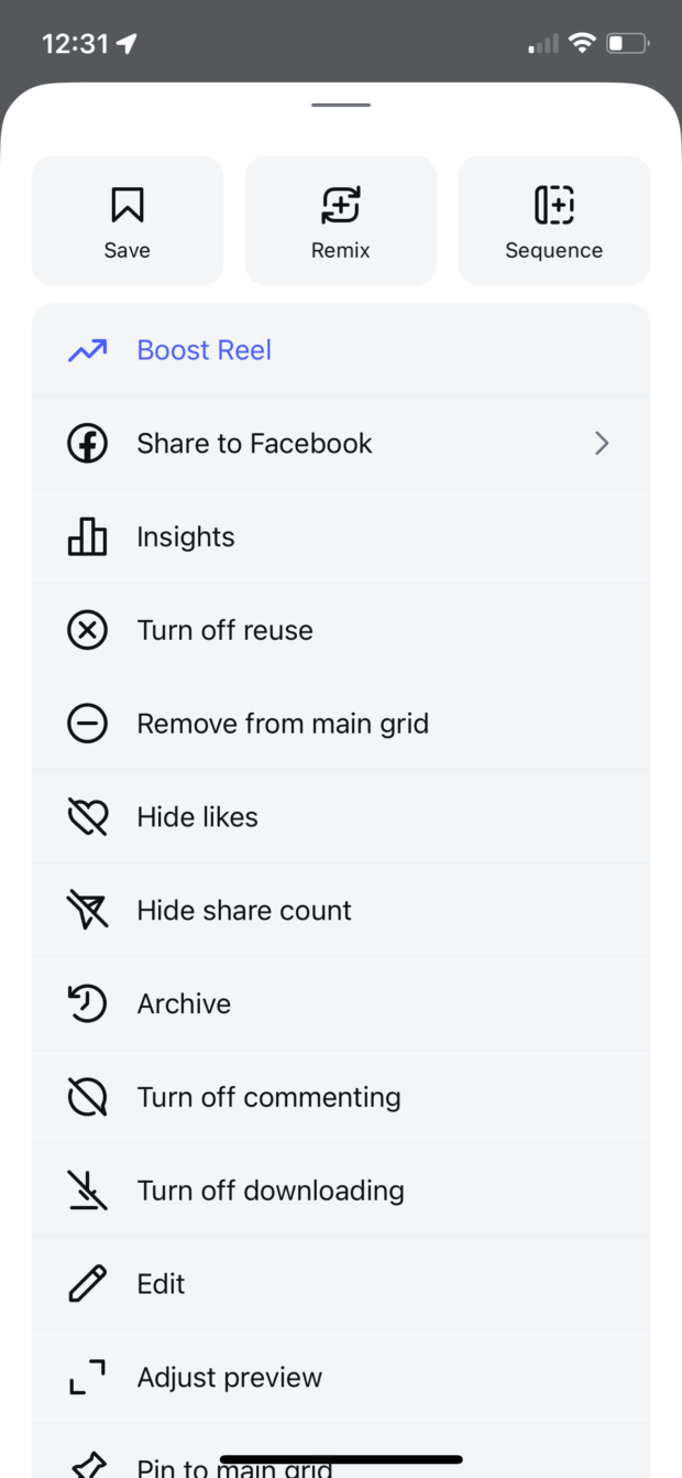 select edit on list of options
