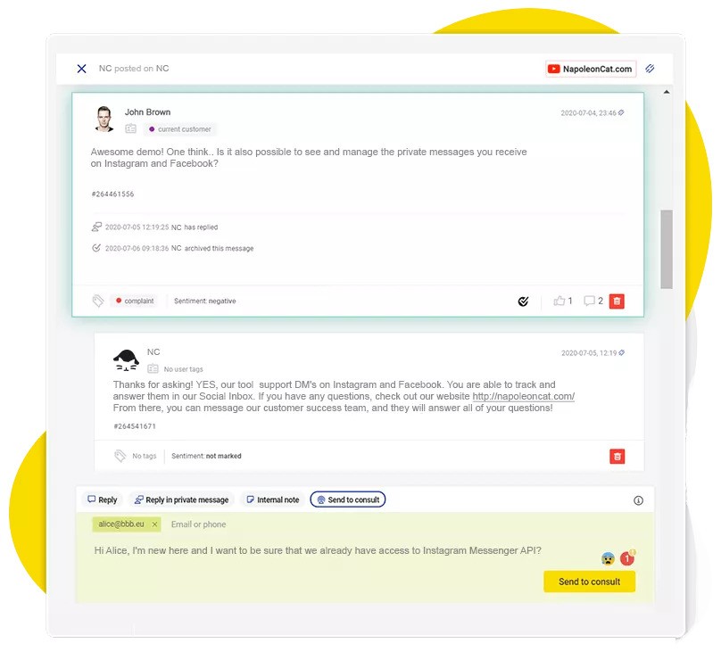 Managing YouTube comments in NapoleonCat's Social Inbox.