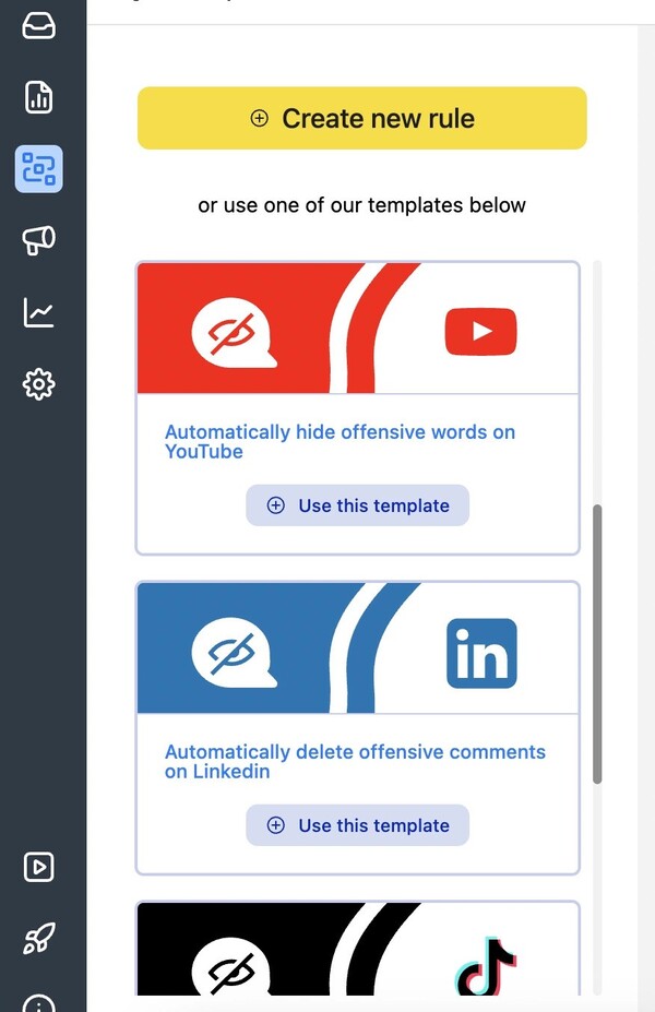 Ready-made Auto-moderation template for YouTube.