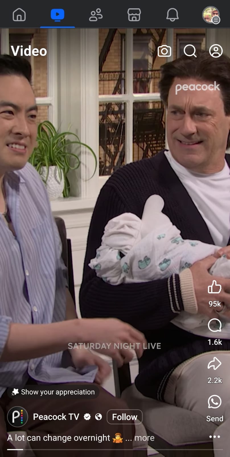 screenshot of the Peacock TV video referenced above.