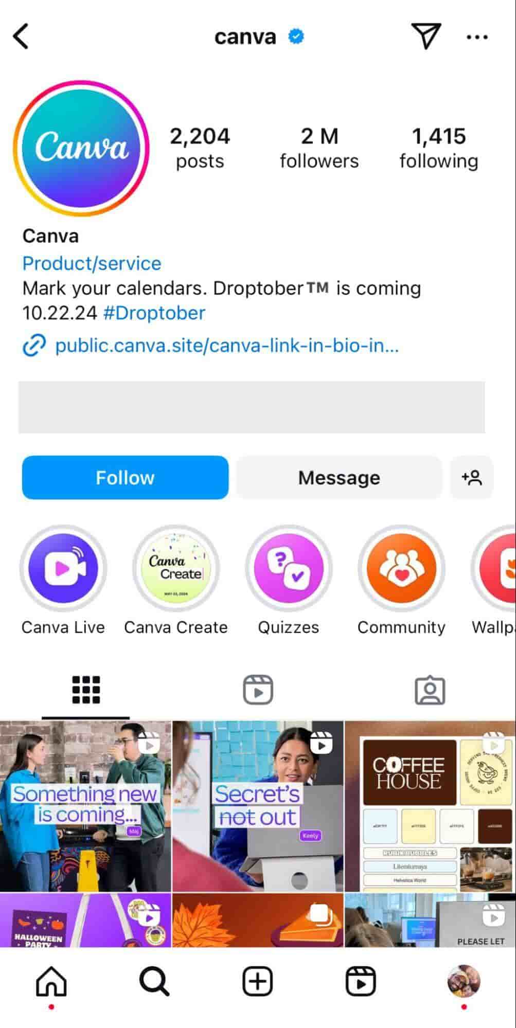 Canva's Instagram page