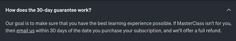 masterclass pricing and money back guarantee