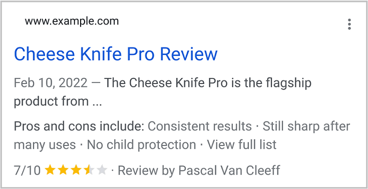 example of pros and cons schema in the SERPs
